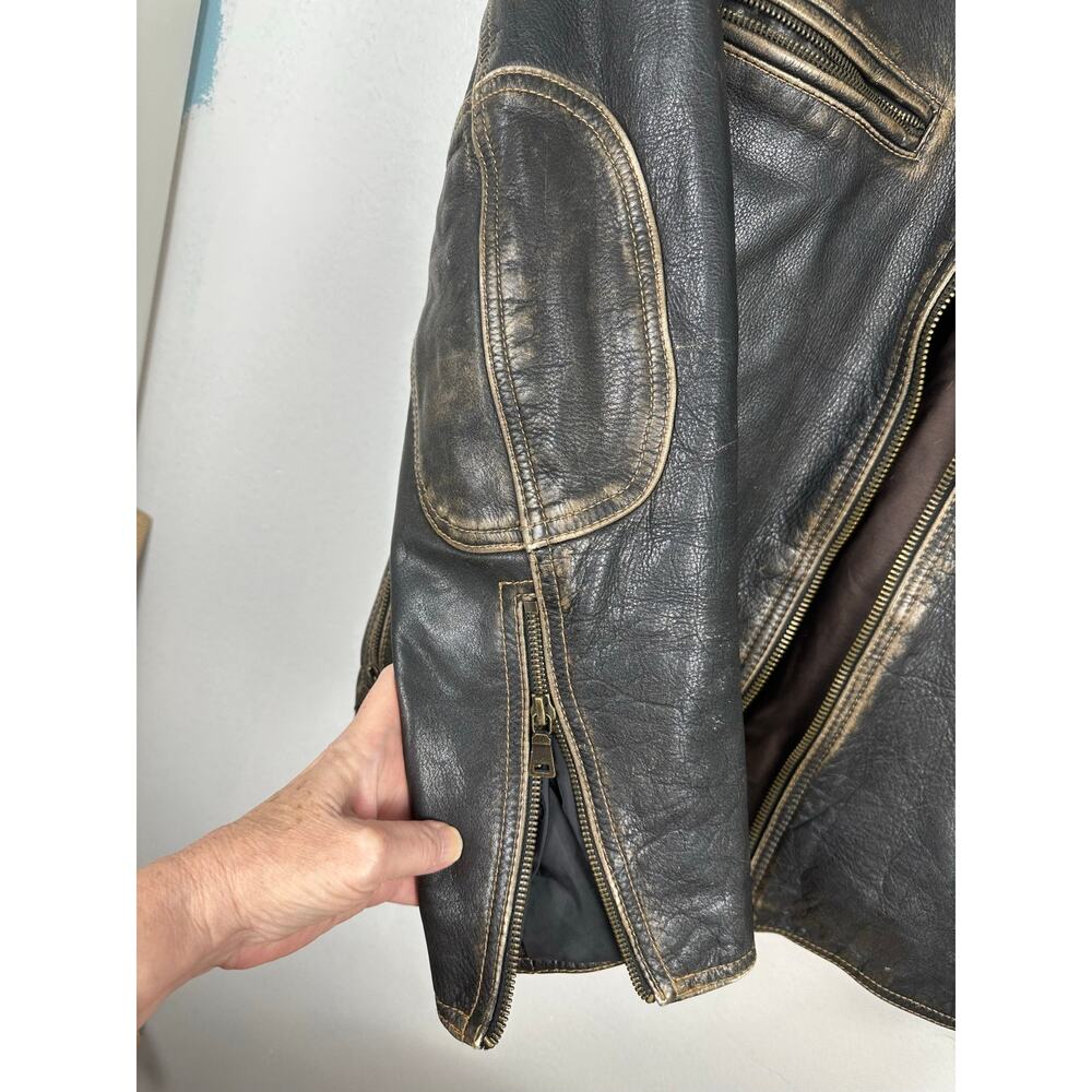 Marc New York by Andrew Marc Men's distressed leather moto jacket Large Vintage - Picture 4 of 10